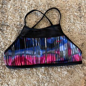 Nike Black Pink Blue Stripe Bikini Swim Top Small